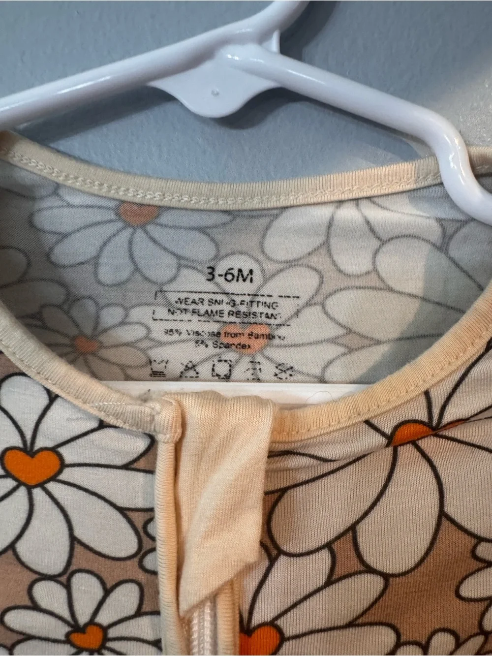 Kids Long Sleeve Daisy Print One-Piece Bamboo Pajamas - Cream & Orange